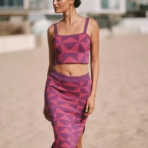 Anthropologie Celandine Square Neck Crop Tank Top Wool + Nature Geometric Boho